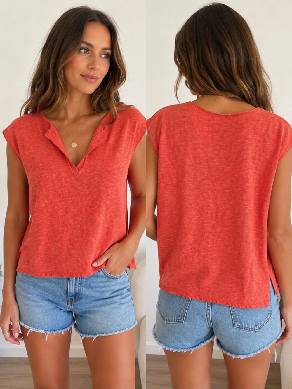 Brand New Free People Light Knit Coral Shirt w/cap sleeves - Size S/M - NWT